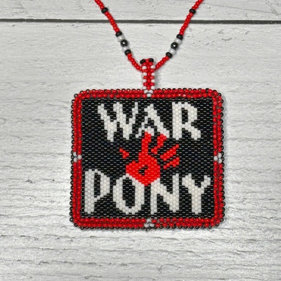 War Pony Beaded Pendant Necklace Red Black White Statement Native American Made - Picture 2 of 9